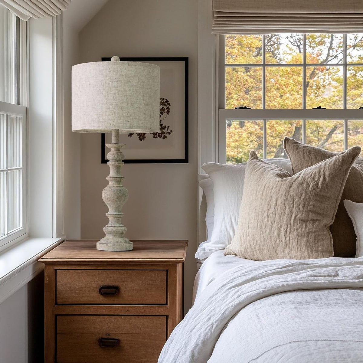 BOBOMOMO 27" Antique Gray Table Lamps Set of 2, Large Farmhouse Resin La...