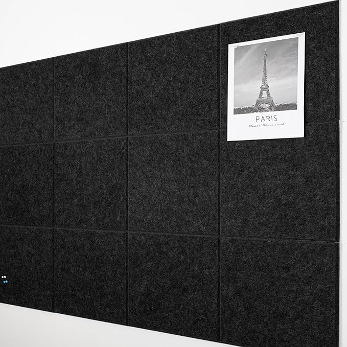 AKTOP Black Cork Bulletin Board 47"x35", 12 Pack Removable Felt Cork Board Tiles by Buynow