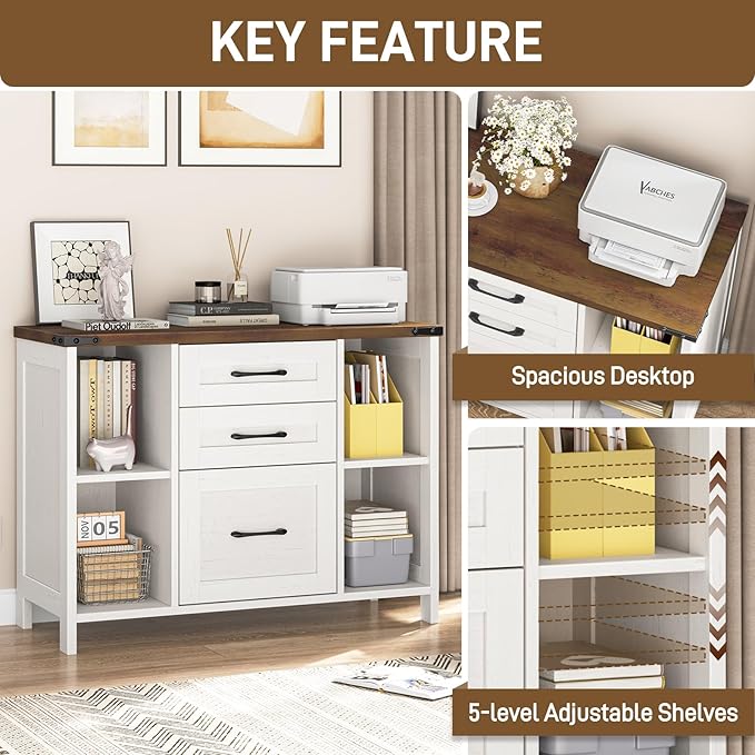 Vabches File Cabinet with 3 Drawers, Farmhouse Lateral File Cabinet Fits Files - Image 5