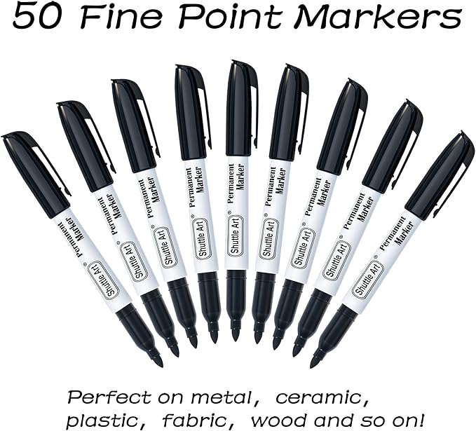 Shuttle Art Permanent Markers, 50 Pack Black Permanent Marker set, Fine Point - Image 2