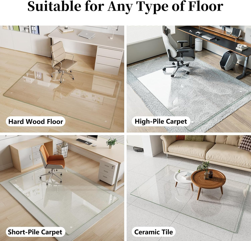 Glass Chair Mat 30" x 48" Tempered Glass Office Chair Mat | Glass Desk Chair Mat with Round Corner and Polished Edge for Smooth Glide, Glass Floor Mat for Carpet Hardwood Floor