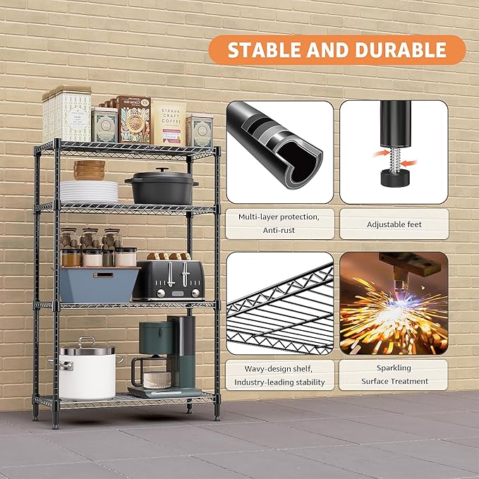 M MZG 1400 lbs 4 Tier Storage Rack Metal Wire Shelving Unit, Storage Standing - Image 7