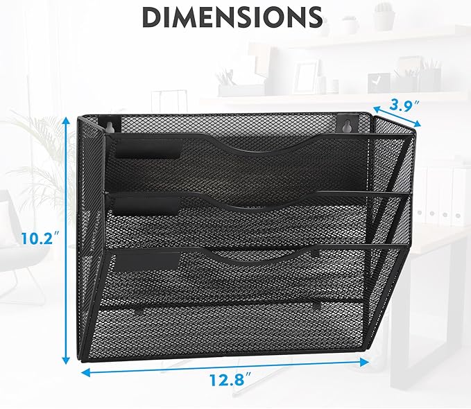 EASEPRES Magnetic 3 Pocket Mesh Hanging Wall File Organizer, Wall Mounted Mail - Image 3