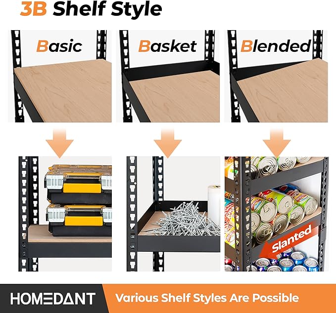 HOMEDANT 35.9" W 5 Tier Heavy Duty Garage Shelving Adjustable Metal Rack - Image 4