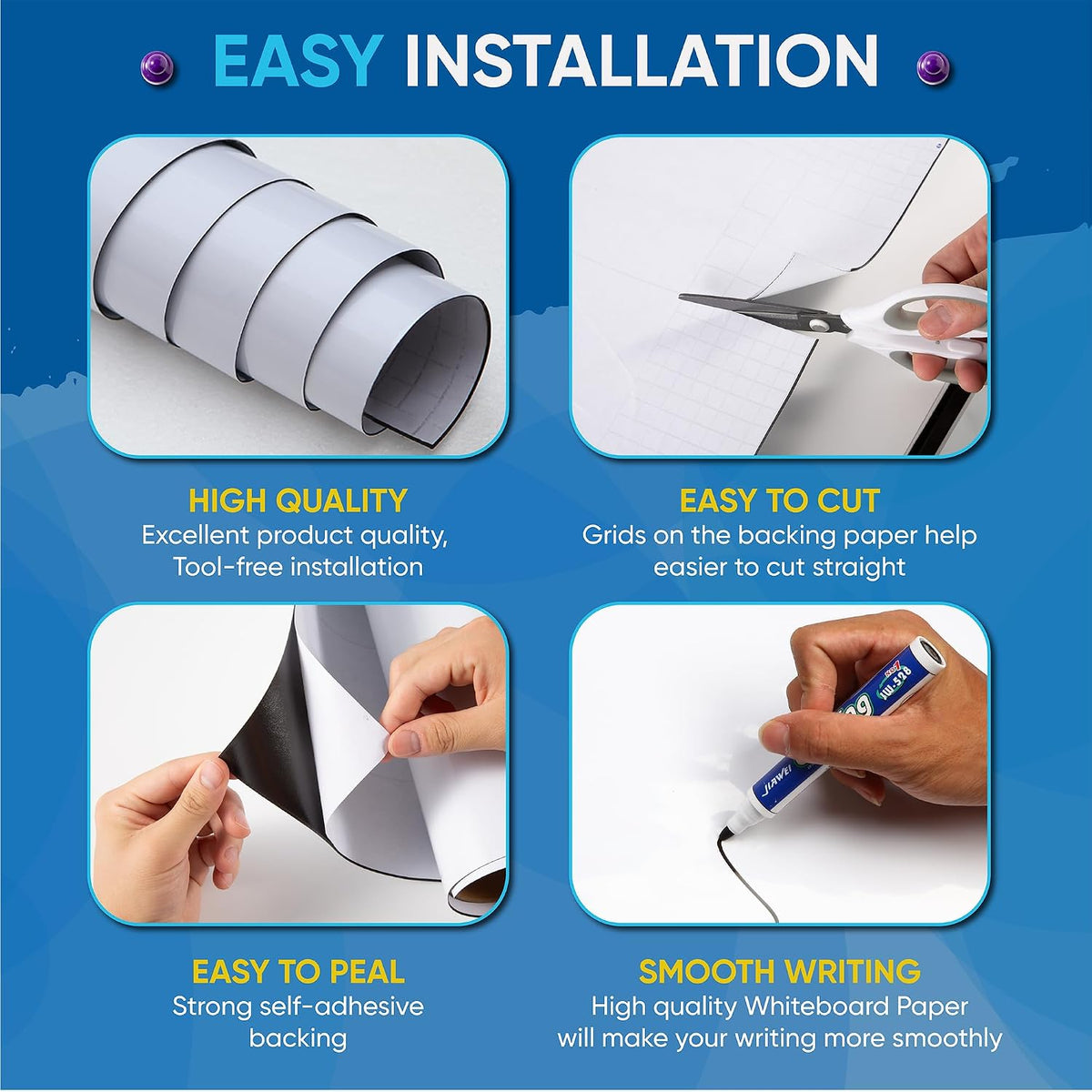Large Dry Erase Whiteboard Sticker 72" x 39" for Teaching & Pla...