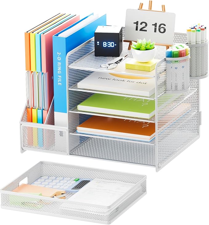 Marbrasse Desk Organiser with File Holder, 5-Tier Paper Letter Tray Organiser - Image 2