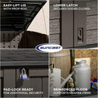 suncast 5.9 ft. x 3.7 ft horizontal stow-away, package contents