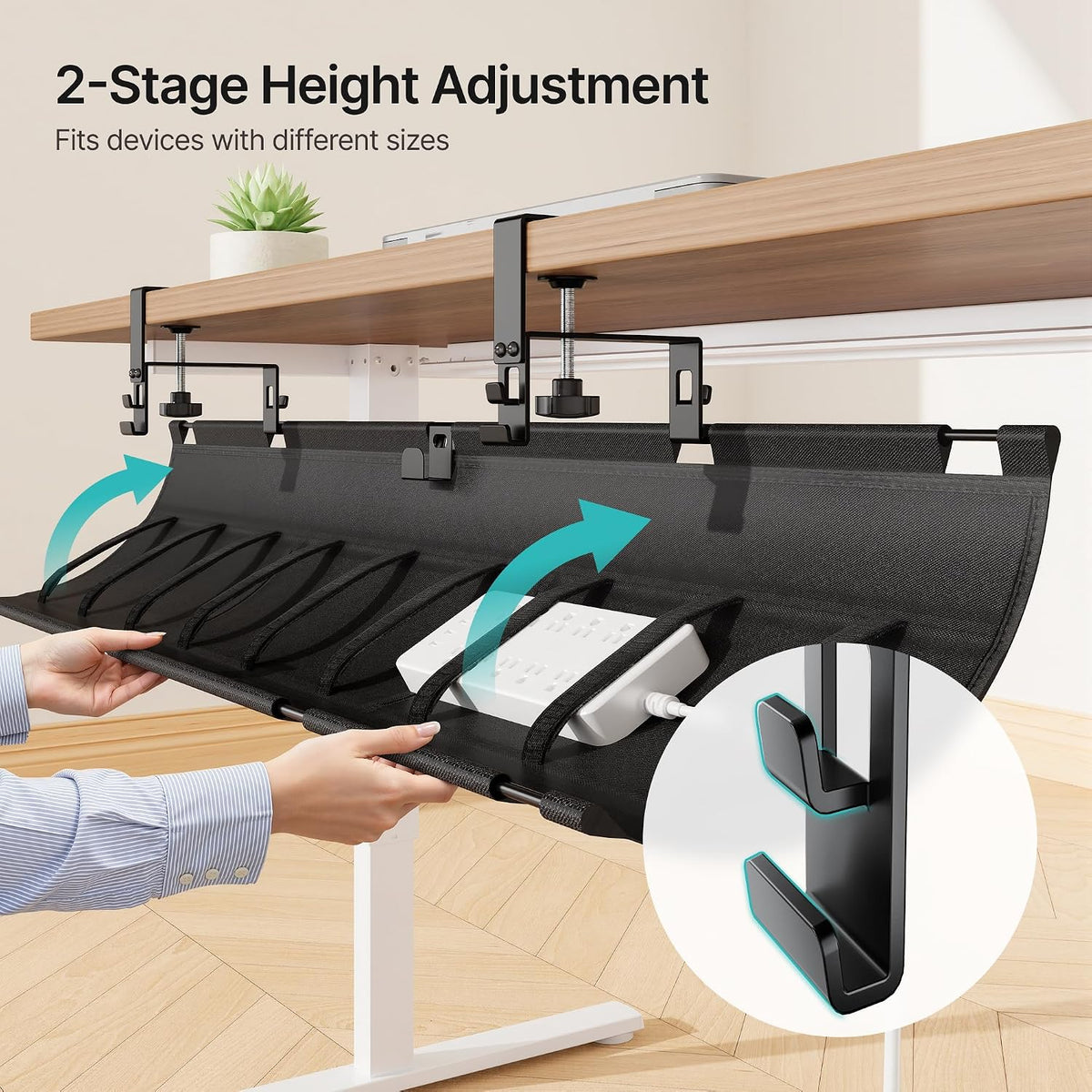 PEGZONE No Drill Under Desk Cable Management Tray, 47.2" Fabric Organizer