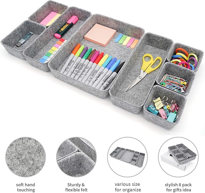Welaxy Desk Drawer organizers tray Felt storage bins aesthetics room décor - Image 3