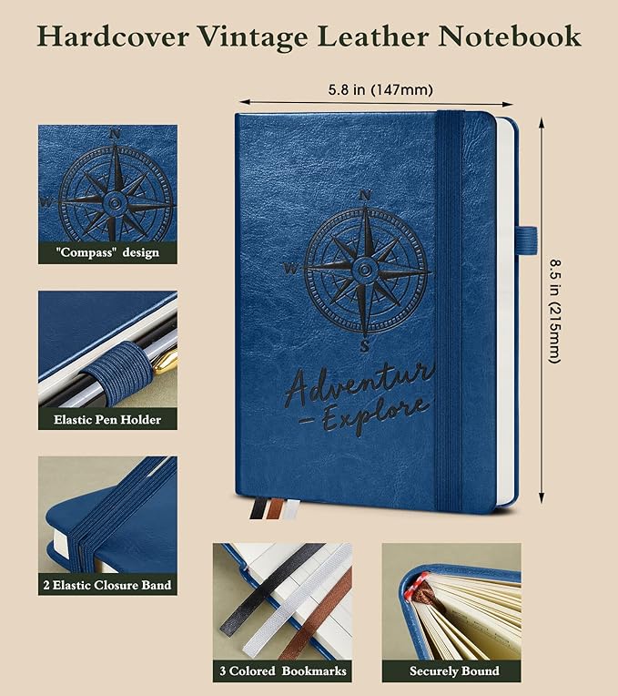 PAIBAS Lined Journal Notebook for Women Men, 160 Pages, A5 Hardcover Vintage - Image 2