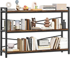3 Tier Bookcase 47.24" Width, Long Industrial Book Shelf, Vintage Wooden Large by Homeiju