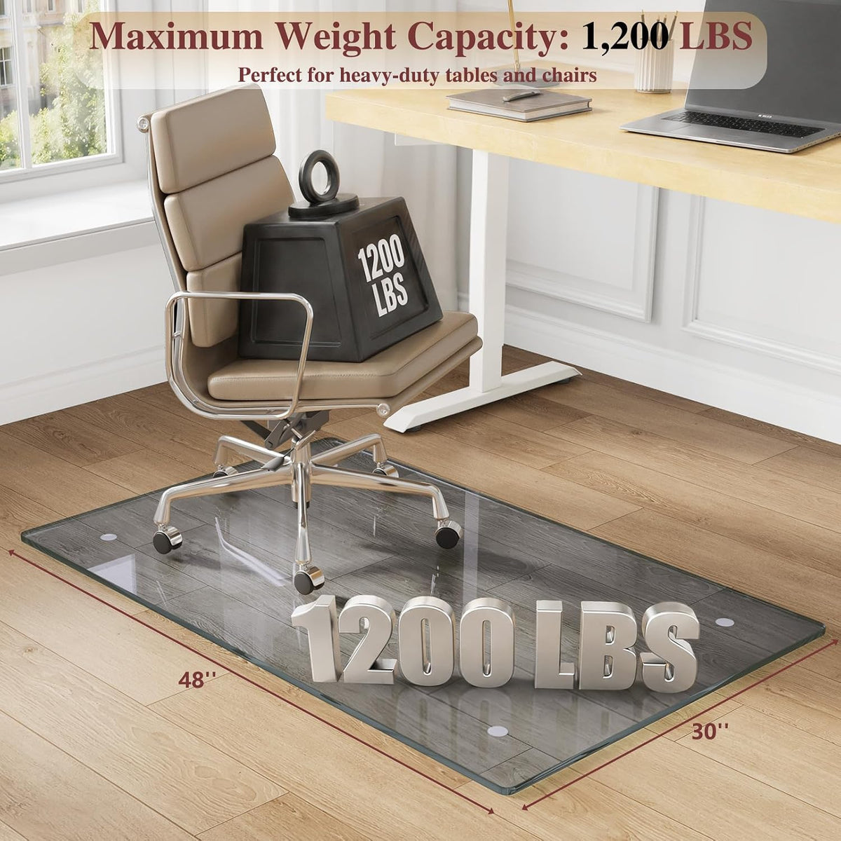 Tempered Glass Chair Mat for Carpet, 30"x48" Grey Floor Mat