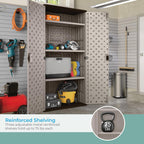 suncast mega tall storage cabinet for garage organization, close-up detail