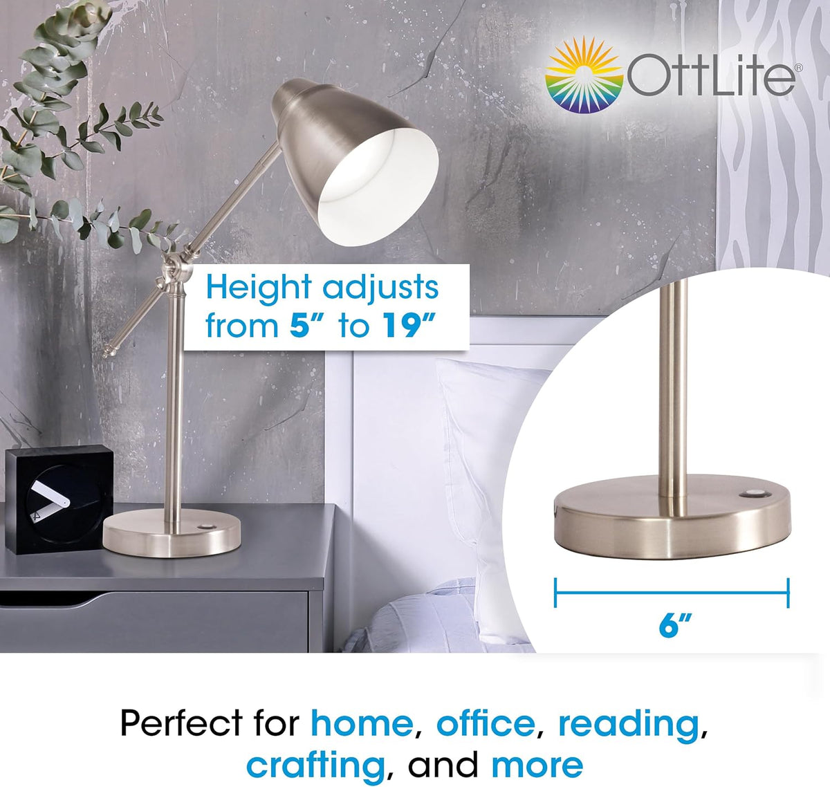 OttLite Harmonize LED Desk Lamp with USB Port, Brushed Nickel