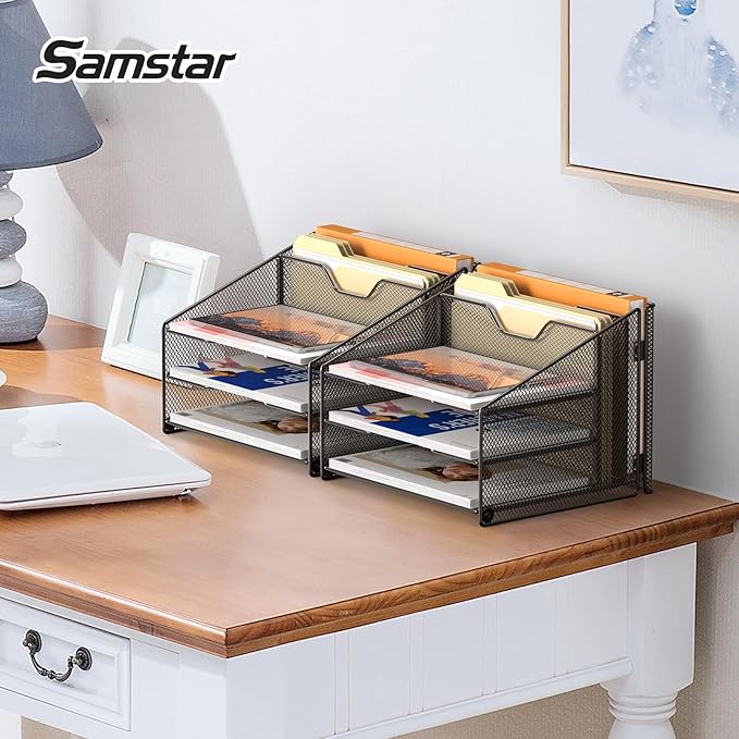 Samstar 2 Pack Mesh Desk File Organizer Letter Tray Holder, Desktop File Folder - Image 5