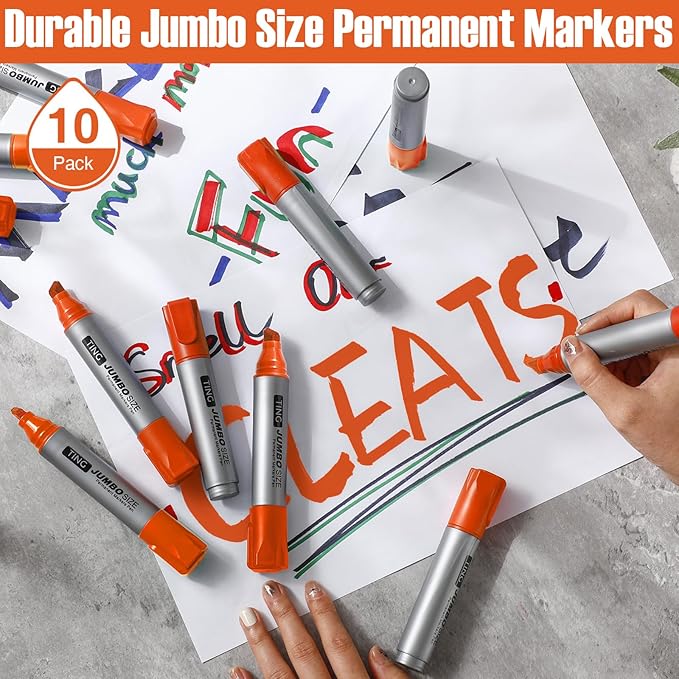 Fuutreo 10 Pack Jumbo Permanent Markers Bulk Large Chisel Tip Permanent Markers - Image 7