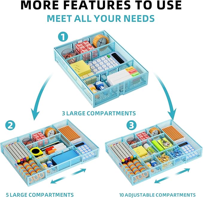 Marbrasse Expandable Desk Drawer Organizer, Mesh Drawer Organizer Tray - Image 5