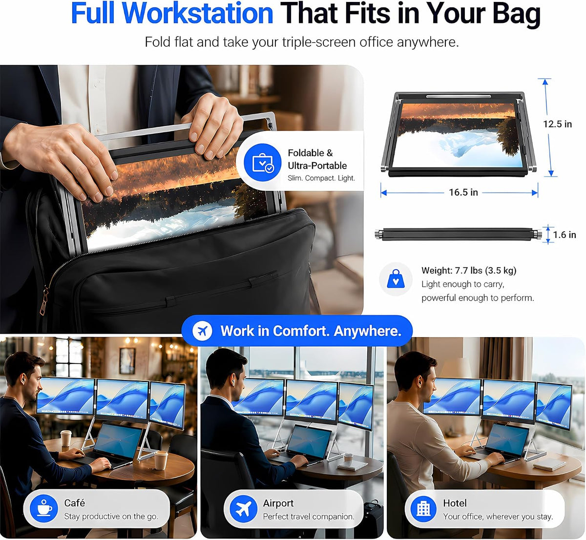 TriCreate 2.5K QHD 16 Inch Triple Screen Laptop Screen Extender