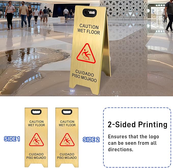 Kerty 2 Pack Stainless Steel Wet Floor Sign, 24 Inch Caution Wet Floor Sign - Image 4