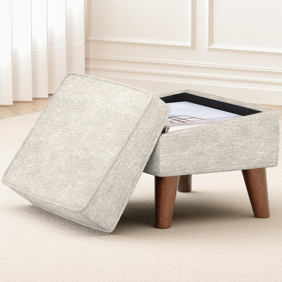 FAGAGA Ottoman Foot Rest, Small Footstool Ottoman with Adjustable Lid