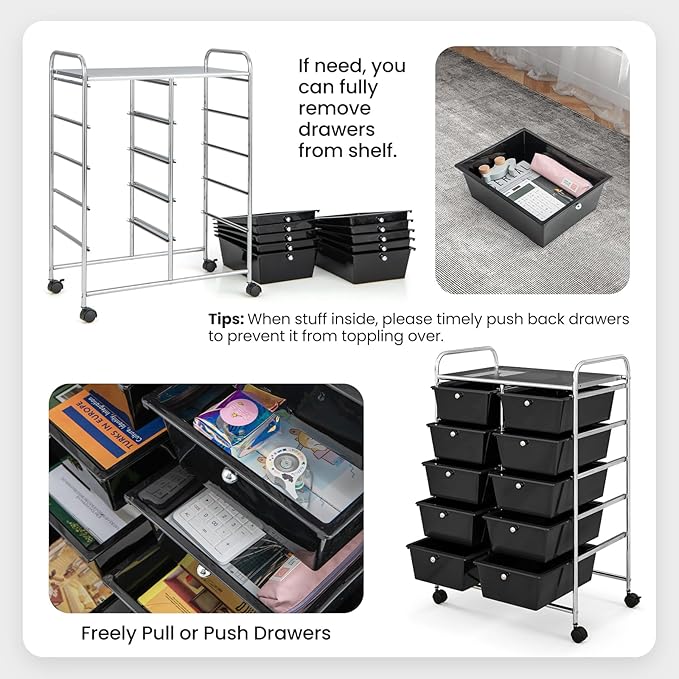 GLACER 10 Drawer Rolling Cart, Storage Cart - Image 4