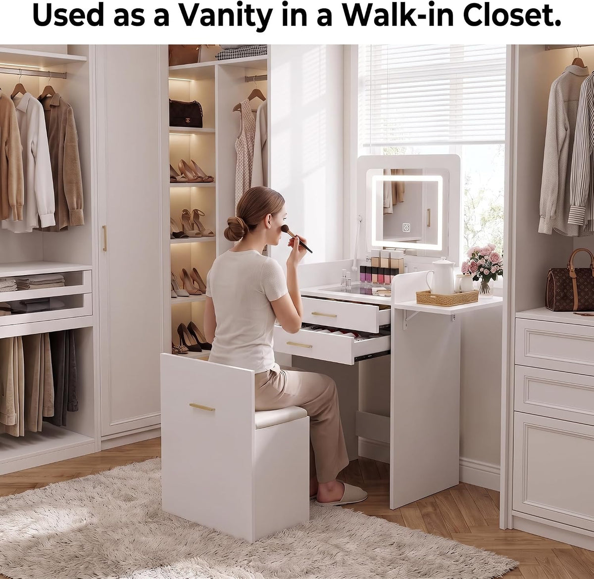 ARTETHYS Small White Makeup Vanity Desk with Flip-top Mirror for Bedroom