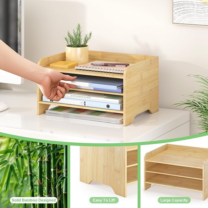 Wisuce Essentials Bamboo Desk Organizer Mail Holder Countertop Letter Tray File - Image 4