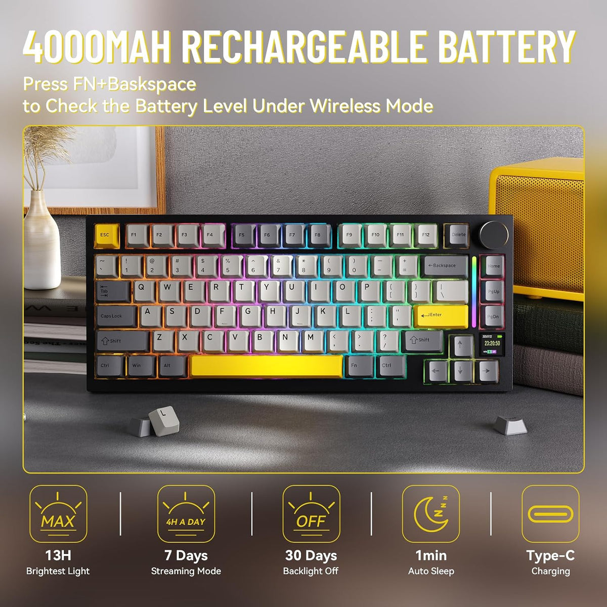 ATTACK SHARK X820 Ultra Wireless Mechanical Keyboard with TFT Smart Display&a...
