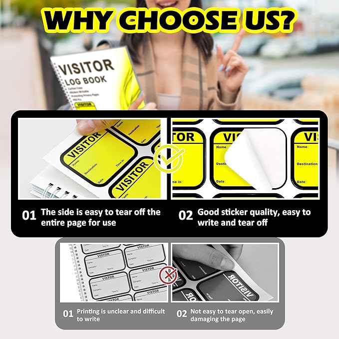 2 Pack Visitor Badges with Carbon Copy Visitor Stickers Letter Size Visitor Log - Image 3