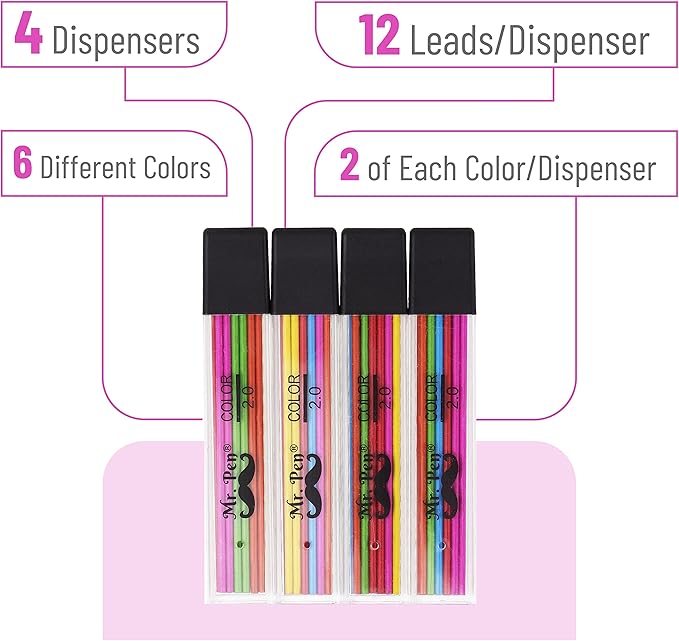 Mr. Pen- 2mm Lead Refills, 48 Pack, Colored Mechanical Pencils, 2.0 mm Lead - Image 2