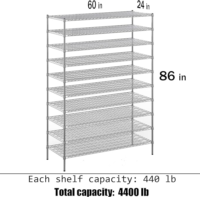 Regal Altair 24" Deep x 60" Wide x 86" Height Wire Shelving Kit | 10-Tier | NSF - Image 3