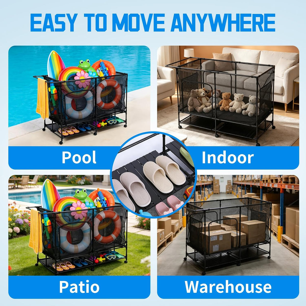 pool float organizer,Bottom Table, Zipper Doors & Rolling Wheels, Portabl...