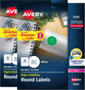 Avery White High Visibility Round Labels with Sure Feed, Permanent, 1-2/3", 2 Pack, 1,200 Labels Total (32135)