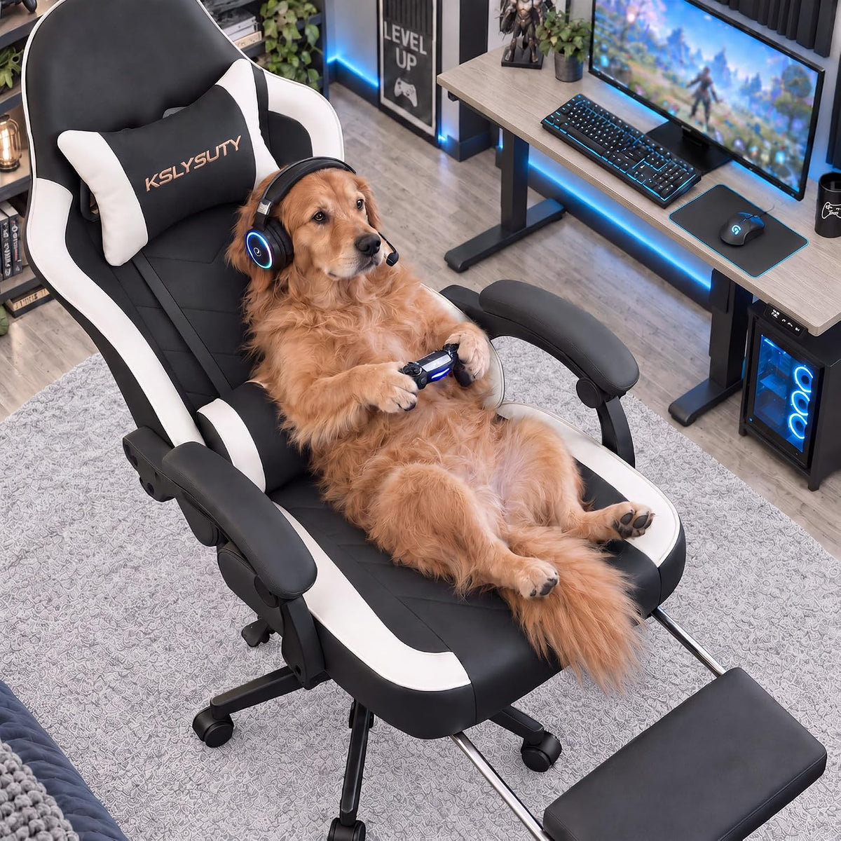 Desk Computer Gaming Chair - High Back Ergonomic Office Chair with Footrest a...