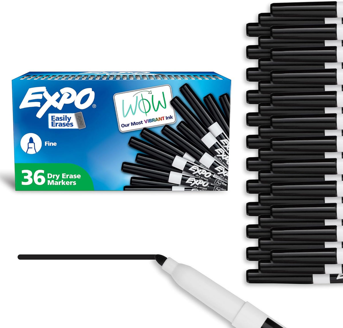 EXPO Dry Erase Markers, Low Odor Ink, Black, Fine Tip, 36 Count - Easily Eras...