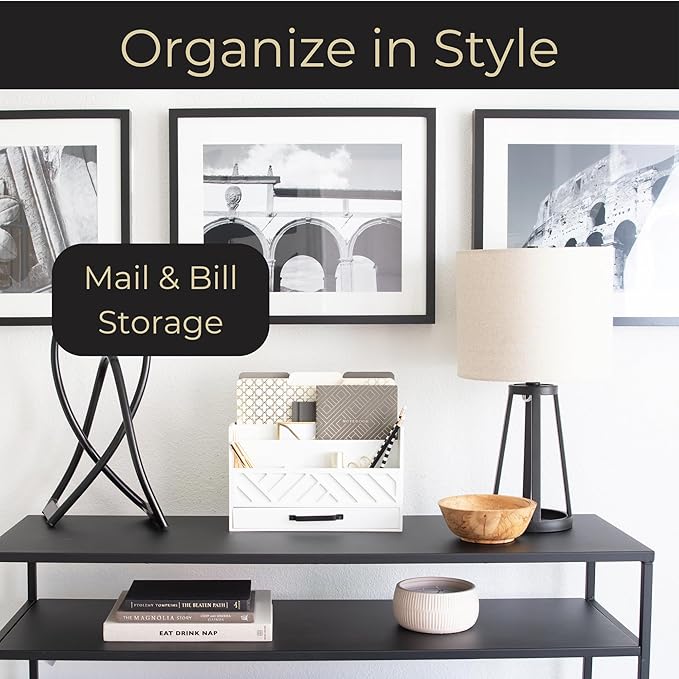 BLU MONACO | White Wooden Mail Organizer - Image 2