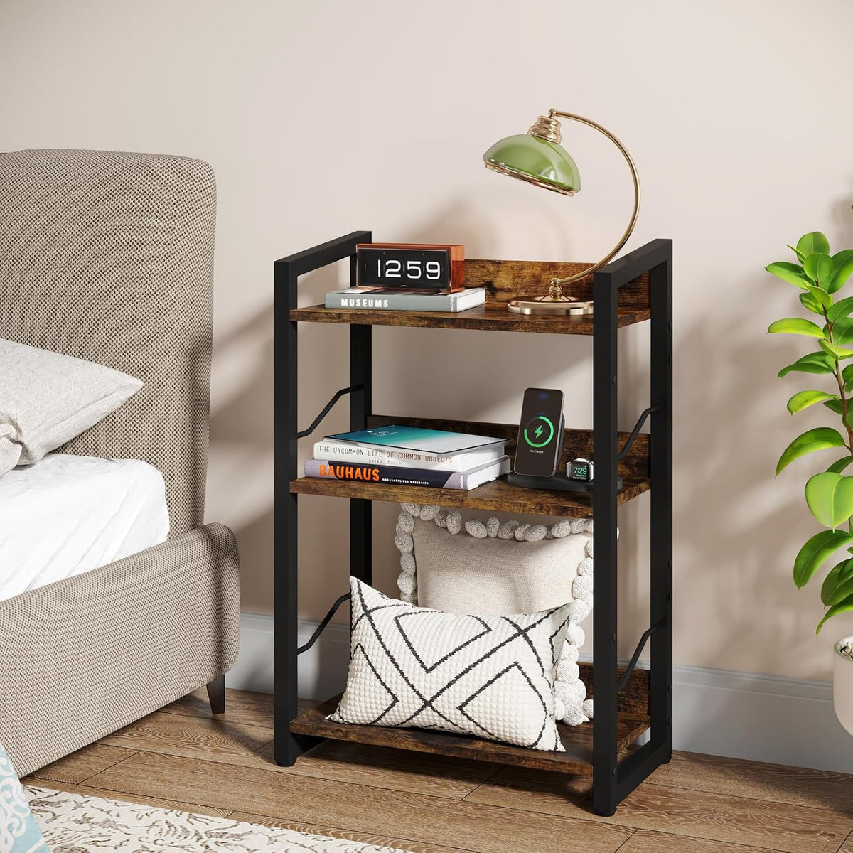 Hosfais 3-Tier Small Bookshelf Bookcase with Edge Protection