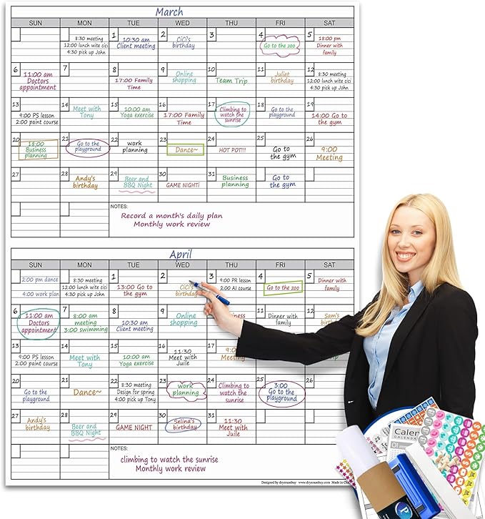Dry Erase Two Month Laminated jumbo Wall Calendar, Huge bimonthly Vertical by PartyFunny