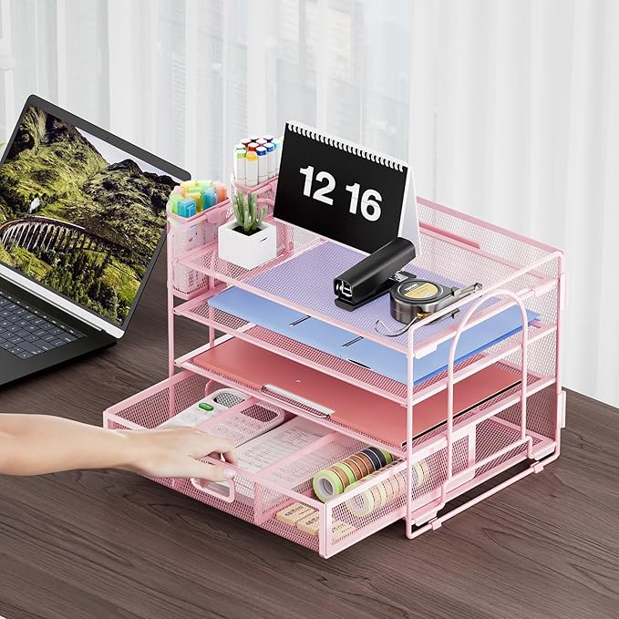 Marbrasse Desk Organizer and Accessories4-Tier Paper File Letter Tray - Image 4