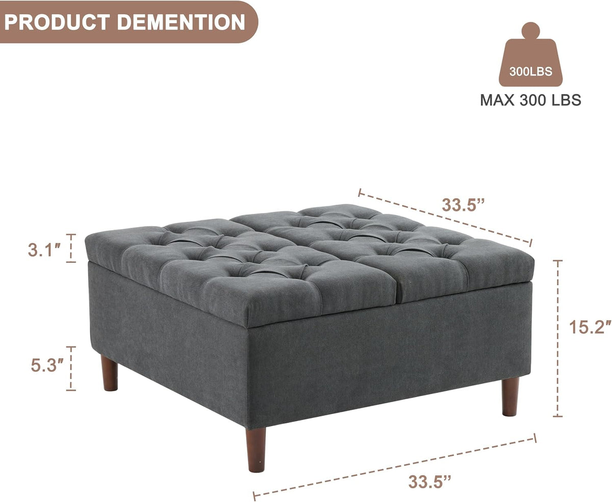 Weture 35" Large Storage Ottoman Coffee Table, Square Ottoman, Dark Grey