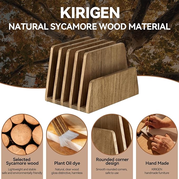 KIRIGEN Wooden Desk Mail Organizer 5 Slots File Paper Holder Desktop Wood - Image 7