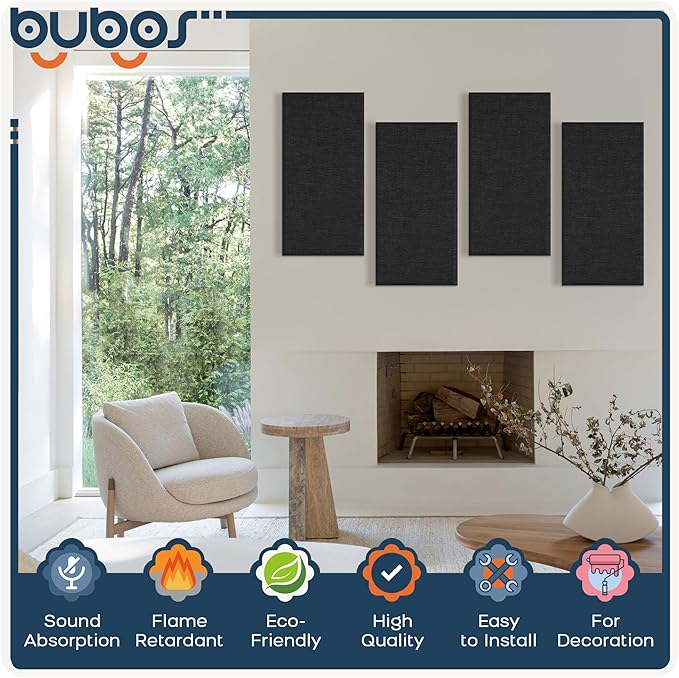 BUBOS 4 PCS Acoustic Panels, 23.6''x11.8''Fabric Soundproof Wall Panels - Image 3
