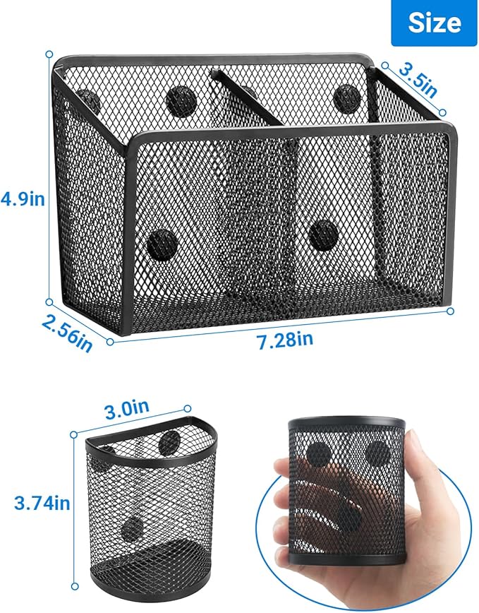 Magnetic Pen Holder, Metal Strong Magnet Pen Cup Magnetic Marker Storage Basket - Image 3