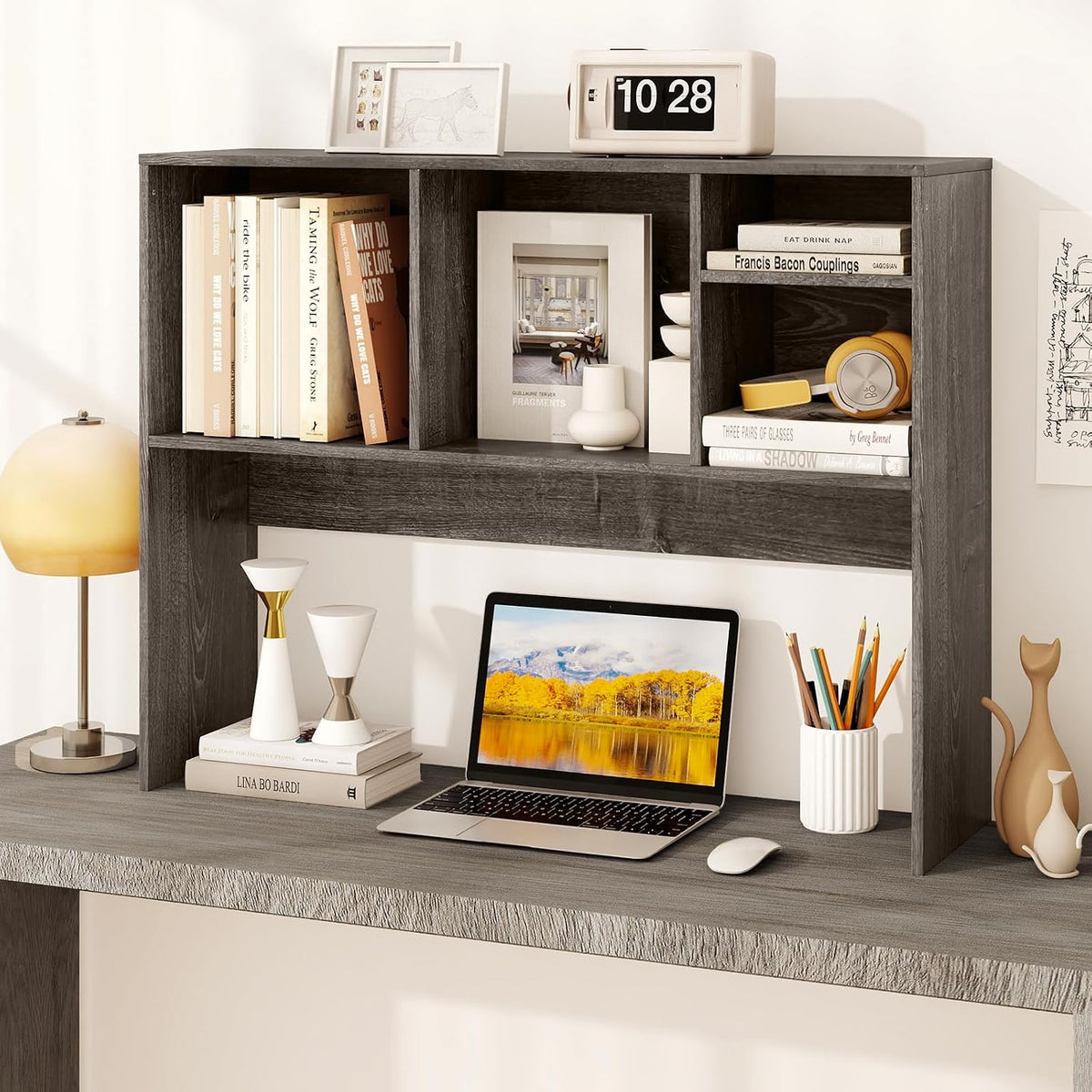 GOFLAME 4 Cubes Desktop Bookshelf, 37” Tabletop Wood Desk Shelf for Computer ...