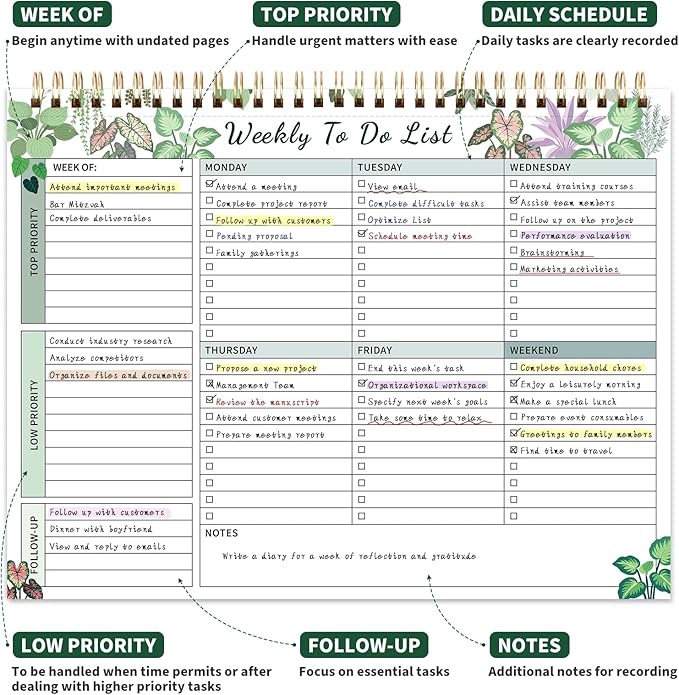 104 Pgs Weekly To Do List Notepad, 52 Duplex-Printed Undated Sheets 100 - Image 2