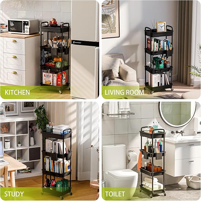 Sorgion 4 Tier Rolling Cart Organizer, Art Craft Diaper Bedside Snack Laundry - Image 6