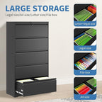 FLIXELIO 5 Drawer File Cabinets, Metal Office Storage Filing Cabinet - Image 4