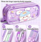 UINSUE Cute Pen case Adorable Bunny Transparent 3-Layer Large Capacity Pencil - Image 2
