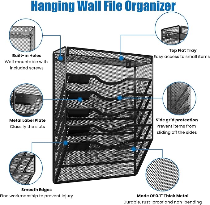 KZWKRG 6 Tier Wall File Organizer Hanging Vertical File Organizer, Wall Mounted - Image 3
