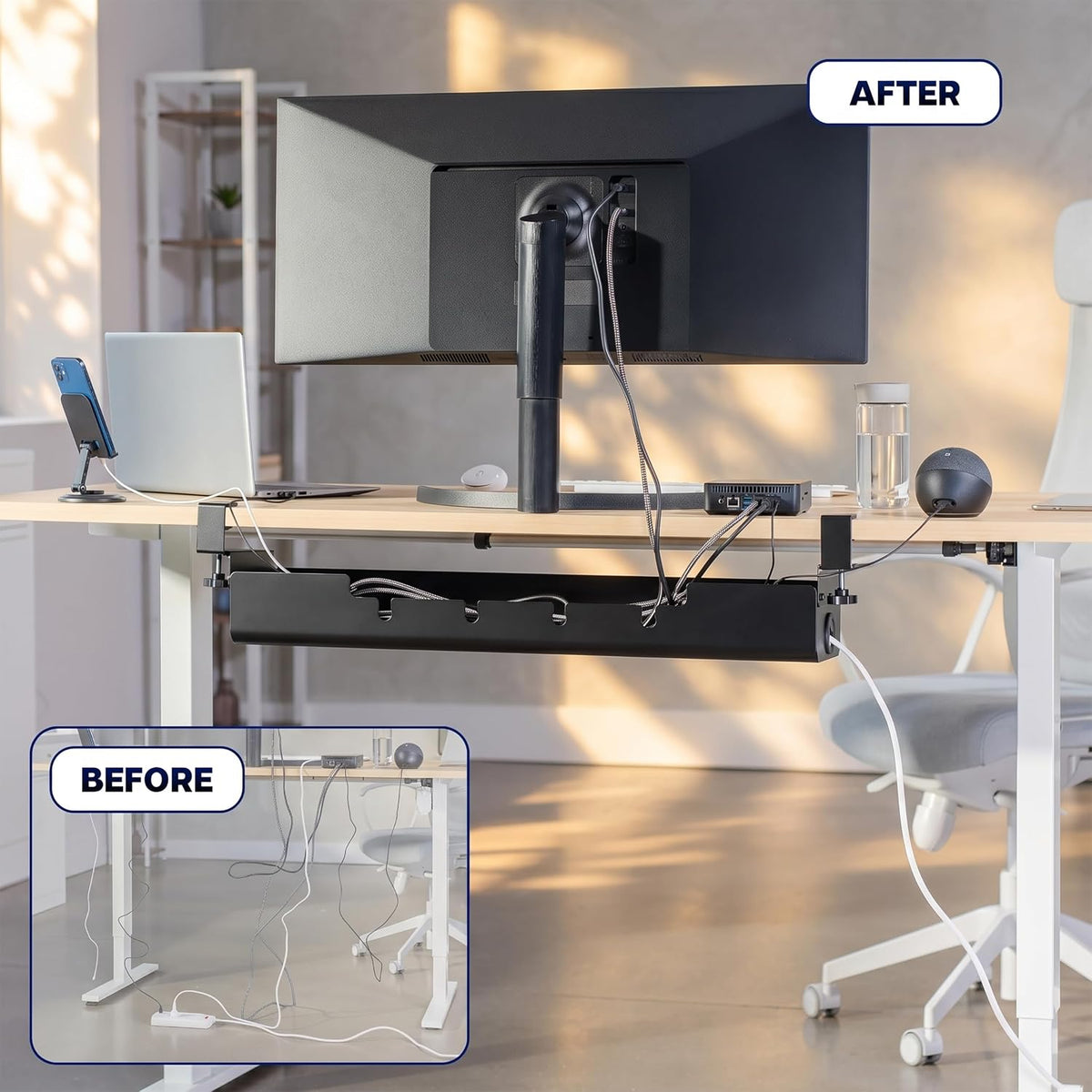 VIVO Black Clamp-On Flip-Open 35 in Cable Management Box, DESK-ACMB35-C